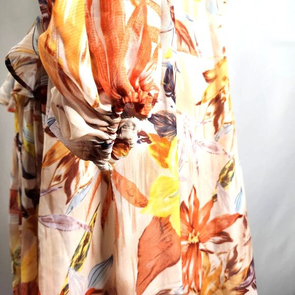 Bump Biddy Maternity Maxi Dress Size L Floral Tie Back Cottage Chic Open Waist - Picture 7 of 16